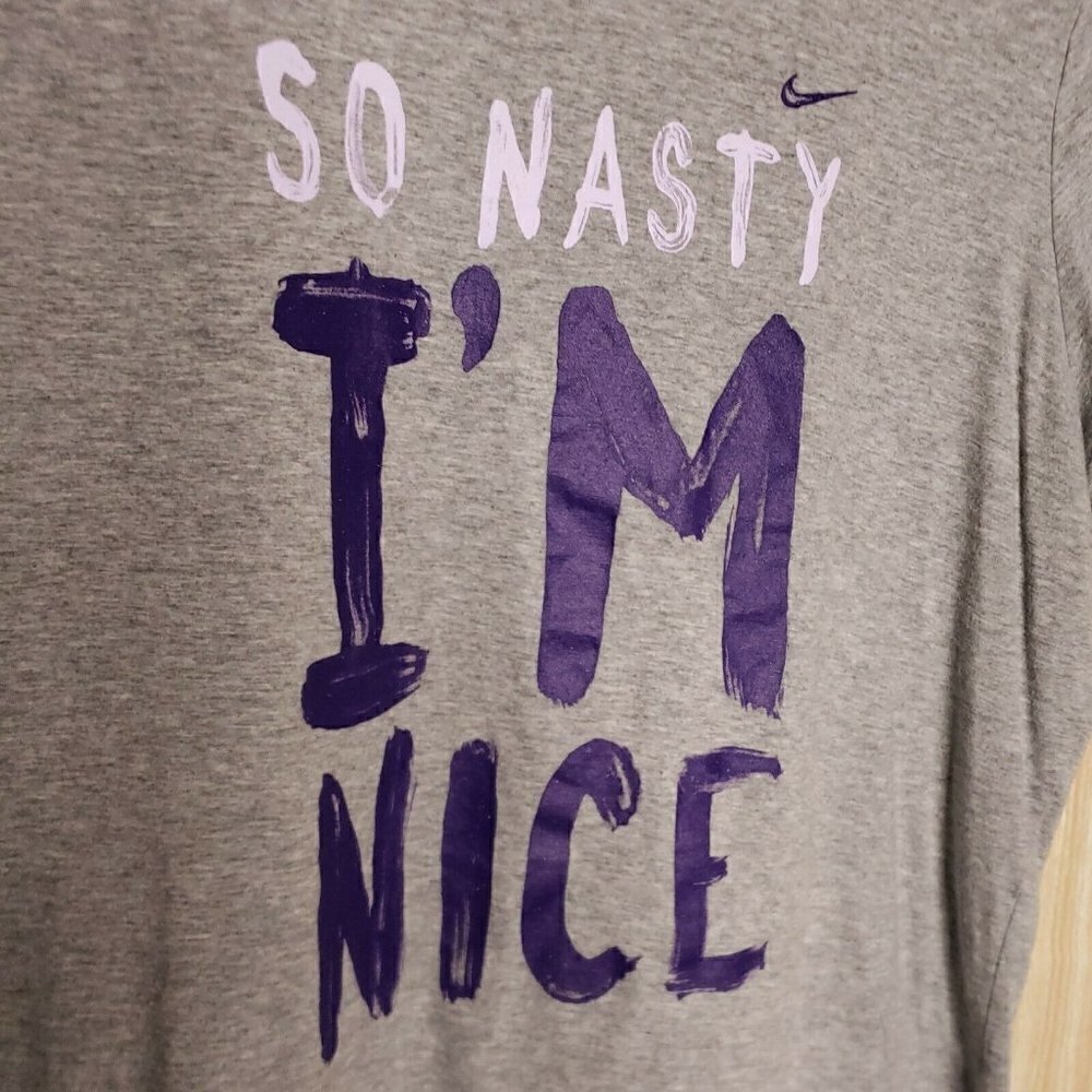 Nike Womens Slim Fit Grey Nasty Nice Short Sleeve Top XL - Picture 3 of 4